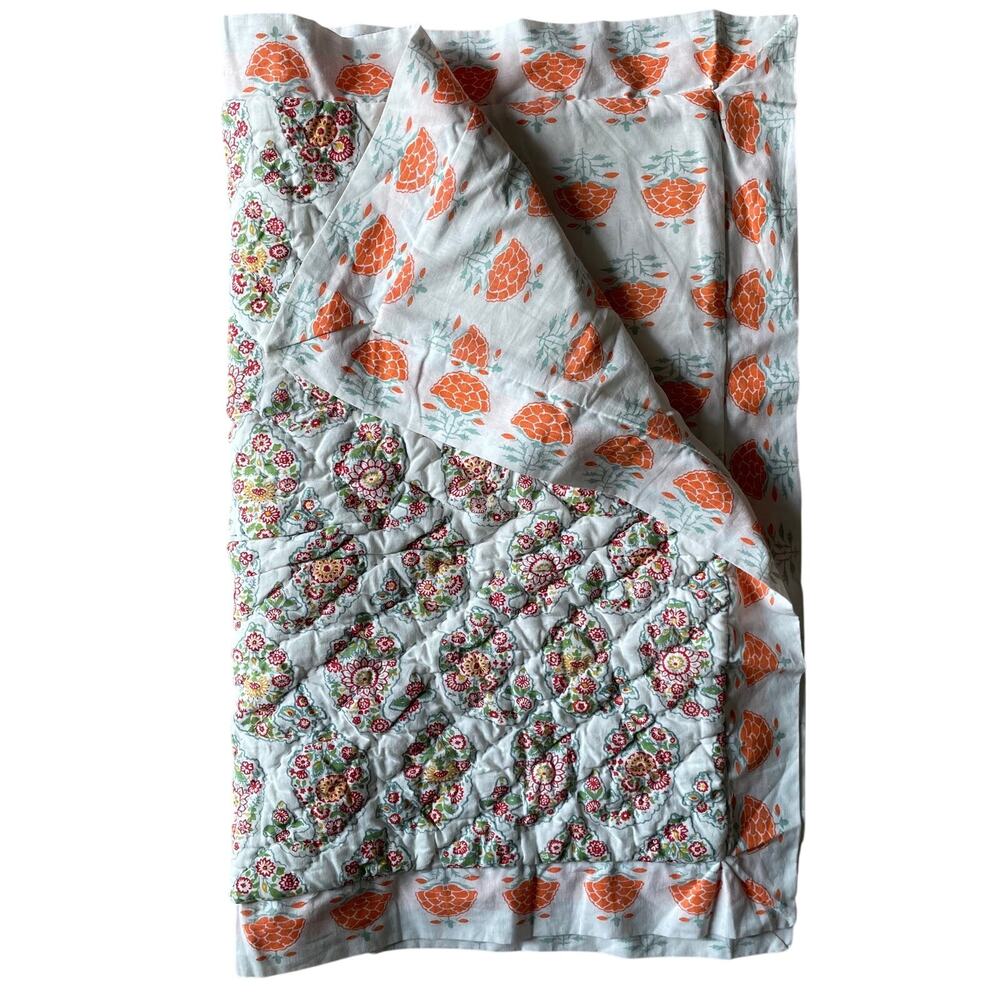 Creative Co-Op Quilted Pillow Sham Floral Paisley Boho French Country 26X20 New